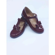 Aktaş Ortopedi Kız Çocuk Direkli Alt Papyon Fiyonklu Bordo Rugan Ortopedik Abiye Babet Ayakkabı