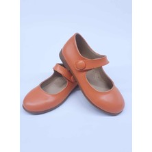 Aktaş Ortopedi Kız Çocuk Düğmeli Turuncu Ortopedik Babet Ayakkabı