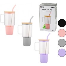 Marsilyan Cam 1000ML Matara - Suluk Bambu Kapak - Sızdırmaz Silikonlu Çelik Pipet Koruyucu Silikon Altlık - Kılıf (4887)