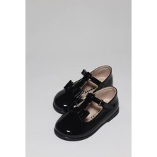 Aktaş Ortopedi Kız Çocuk Siyah Rugan Abiye Babet Ayakkabı Suni Deri Düz Tabanlı Şık Tasarım