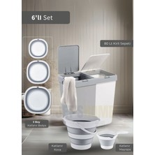 Özbience 6'lı Katlanabilir Banyo Seti, Çamaşır Sepeti, Kova ve Maşrapa