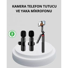 Marsilyan Kablosuz Çift Yaka Mikrofonu Ve Tripodlu Selfie Çubuğu İçerik Üretici Seti
