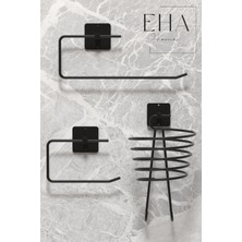 Özbience Yapışkanlı 3'lü Siyah Fön Makinesi ve Tuvalet Kağıtlığı Seti