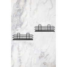 Özbience Pratik Duş Rafı Seti, Mat Siyah, 2'li, Yapışkanlı Banyo Organizer