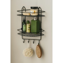 Özbience Siyah Yapışkanlı Çift Katlı Banyo Köşeliği ve Şampuanlık Düzenleyici