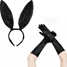 ForWhat Büro Ev Ofis Etkinlik Tavşan Kostümü Için Siyah Parlak Kulak 40CM Parlak Eldiven Seti