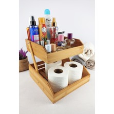 Özbience Çift Katlı Bambu Banyo ve Makyaj Organizer Kahverengi