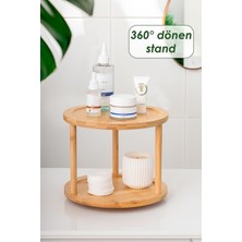 Özbience Çift Katlı 360° Döner Bambu Sunumluk Organizer Baharatlık Düzenleyici