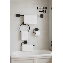 Özbience Pratik Siyah Banyo Seti: Uzun Havluluk, Rulo ve Peçetelikli Düzenleyici