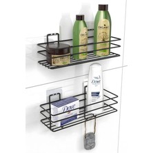 Özbience 2'li Kancalı Yapışkanlı Paslanmaz Banyo Rafı ve Aksesuar Seti