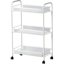 Özbience Çelik Tekerlekli Servis Arabası 26X48X77 Cm, Dayanıklı ve Şık Beyaz Tasarım