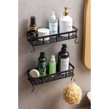 Özbience Kendinden Yapışkanlı Mutfak ve Banyo Rafı Seti, Siyah, 2'li, 4 Kancalı