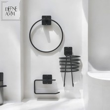 Özbience Yapışkanlı Siyah Fön Makinesi Askısı ve Havluluk Seti