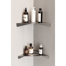 Özbience Paslanmaz Çelik Köşeli Banyo Rafı, 2 Katlı, Yapışma Garantili