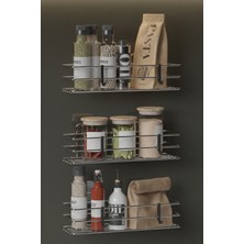 Özbience 3'lü Krom Gümüş Yapışkanlı Baharatlık Seti, Mutfak Raf Organizer