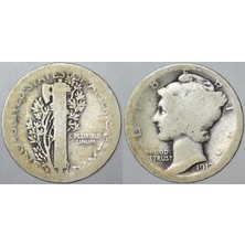 Banknoting Amerika 1 Dime 1917 S Gümüş. Ikinci Dünya Savaşı Dönemi. Mercury Head 10 Cent. 2,3 Gr.