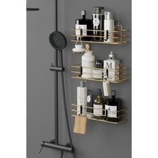 Özbience Altın Kaplama 3'lü Banyo Rafı Duş ve Şampuanlık Organizer Seti