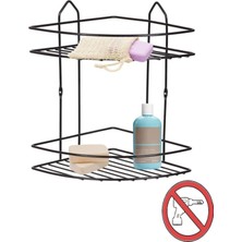 Özbience Şık Siyah 2 Katlı Duvara Yapışkanlı Banyo Köşeliği, Şampuanlık Düzenleyici