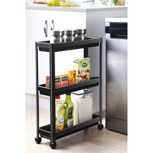 Özbience 3 Katlı Siyah Tekerlekli Çok Amaçlı Raf Ünitesi, Şık ve Pratik Organizer