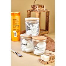 Özbience 3’lü Ahşap Kapaklı Kulak Pamuğu ve Makyaj Pamuğu Saklama Kutusu