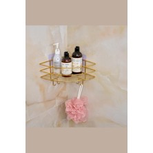 Özbience Altın Lüx Köşe Raf Organizer, Yapışkanlı Paslanmaz Metal Banyo Şampuanlık