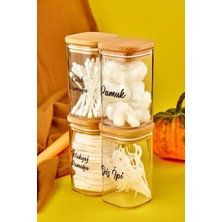 Özbience 4'lü Ahşap Kapaklı Akrilik Banyo Seti, Diş Ipi, Kulak Pamuğu, Pamuk, Makyaj Pamuğu