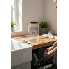 Özbience Şık Siyah Metal Kapaklı 3l Dekoratif Cam Kavanoz, Bulaşık Tableti Için Ideal