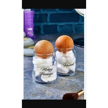 Özbience Iki Adet Top Kapaklı Şeffaf ve Etiketli Makyaj Pamuğu ile Organizer Seti