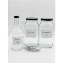 Özbience Cam Kavanoz ve Şişe Seti, Şeffaf ve Siyah Kapak, 3l ve 1.5l Kapasiteli