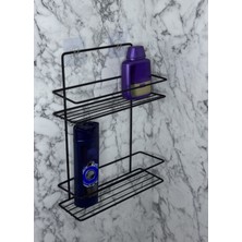 Özbience Iki Katlı Güçlü Yapışkanlı Siyah Dikdörtgen Banyo Rafı