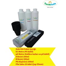 PremiumPort Hidroponik Topraksız Tarım Seti, Ec ve Ph Ölçüm Aleti, Besin ve Saksı Dahil