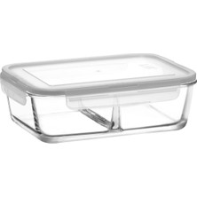 Özbience Fresco Cam Bölmeli Saklama Kabı, 1650 Ml, Dikdörtgen, Ekstra Büyük, Beyaz