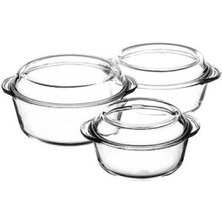 Özbience Yuvarlak Cam Tencere Seti 3'lü Kapaklı, Dayanıklı ve Şık Tasarım