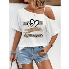 Serac Collection Kadın Tek Omuzu Açık Ip Askılı Baskılı Viskon Bluz