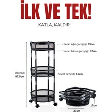Özbience 3 Katlı Pratik Katlanır Siyah Metal Tekerlekli Çok Amaçlı Sepet