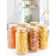 Özbience 6'lı Cam Saklama Kabı Seti, Bambu Kapak, Vakumlu, 1300ML