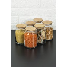 Özbience 6'lı Bambu Kapaklı Vakumlu Cam Kavanoz Baharat Takımı 935 ml