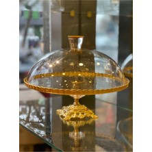 Özbience Altın Metal Ayaklı Cam Kapaklı Kek ve Pasta Standı, Şık ve Dayanıklı