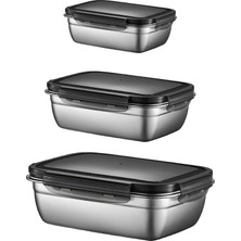 Özbience 3'lü Paslanmaz Çelik Saklama Kabı Seti 550/850/1800 ml