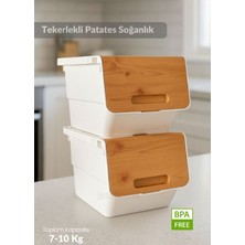 Özbience 2’li Bambu Beyaz Tekerlekli Patates ve Soğanlık Sepeti 24 Lt