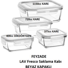 Özbience Fresco Kilitli Cam Saklama Kabı Seti, 4'lü, Beyaz Kapak, Çeşitli Boyutlar