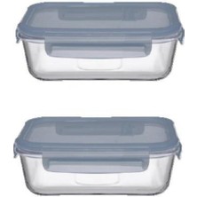 Özbience Sızdırmaz Dikdörtgen Cam Saklama Kabı 2'li Set 640 cc