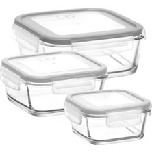 Özbience 3'lü Cam Saklama Kabı Seti, Beyaz Kilitli Kapaklı, Pratik ve Şık Mutfak Gereci