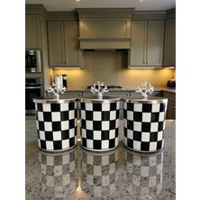 Özbience 3'lü Metal Baharatlık Silindir Seti, Siyah Dama, 750 Ml, Şık ve Kullanışlı