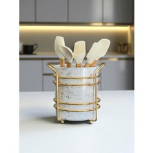 Özbience Beyaz Mermer Görünümlü Seramik Dik Kaşıklık, Şık ve Pratik Mutfak Aksesuarı