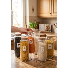 Özbience 6'lı Ahşap Kapaklı Cam Saklama Kabı Seti, Sızdırmaz, 1500 Ml, Kuru Gıda