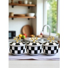 Özbience Şık Siyah Damalı Gold Kahvaltılık Saklama Kabı Seti, Mutfak Organizasyonu
