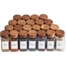 Özbience 12’li Akasya Kapaklı Serpme Cam Baharatlık Seti, Etiket Hediyeli