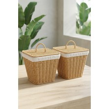 Özbience Iki Parça Kare Rattan Hasır Sepet Meyve ve Sebze Organizer Seti