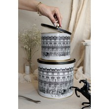 Özbience Renkli Desenli Metal Saklama Kabı Seti, 2'li, 1,7 ve 3,5 L.